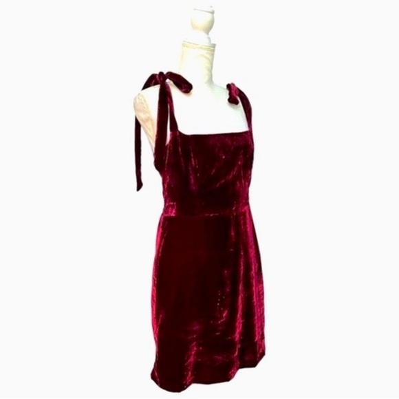 House of Harlow 1960 x Revolve Burgundy Velvet Shoulder Tie Maroon Mini Dress M - Picture 5 of 8